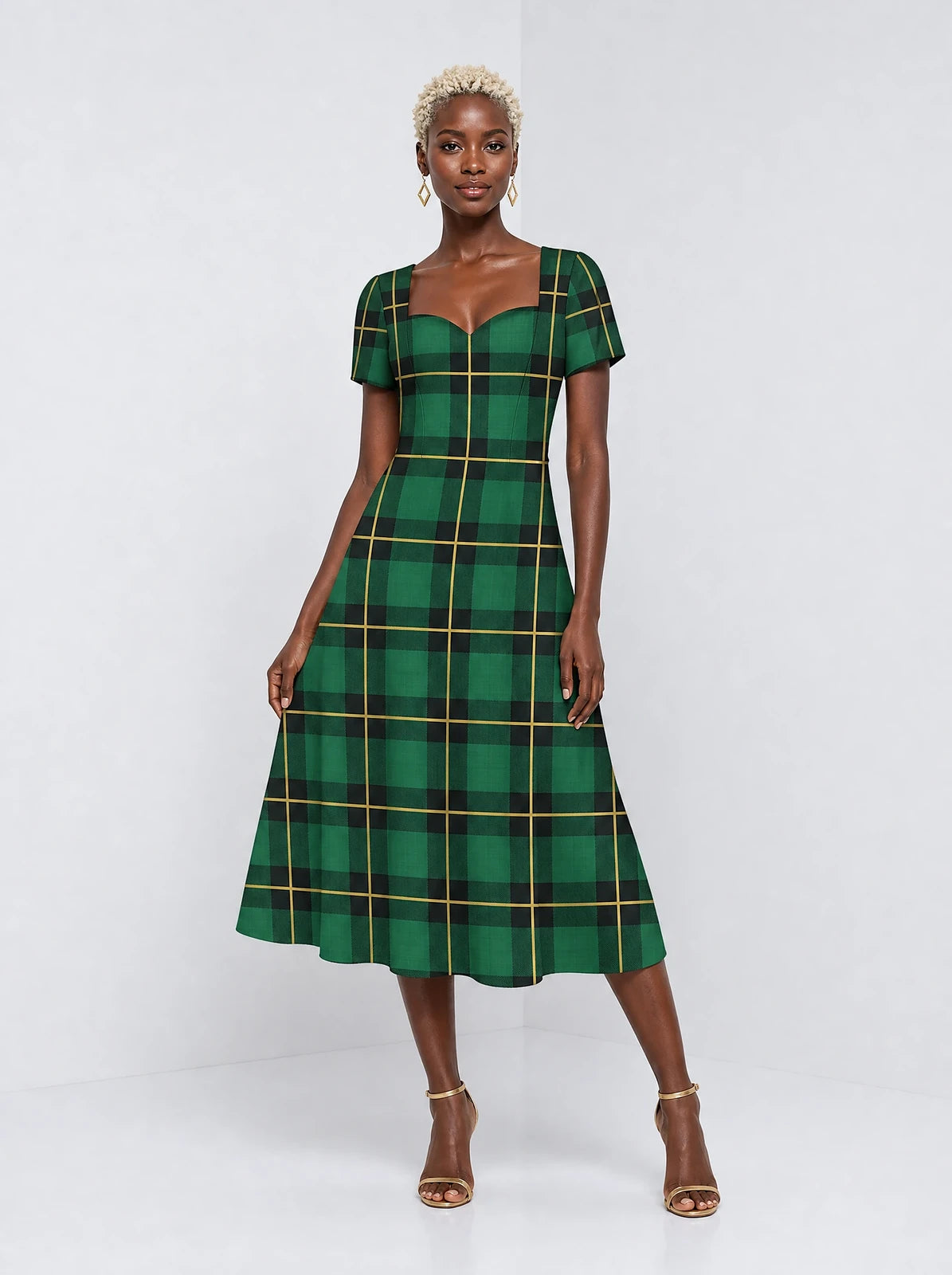 "Tandiko" Sweetheart Midi Dress — front view on model