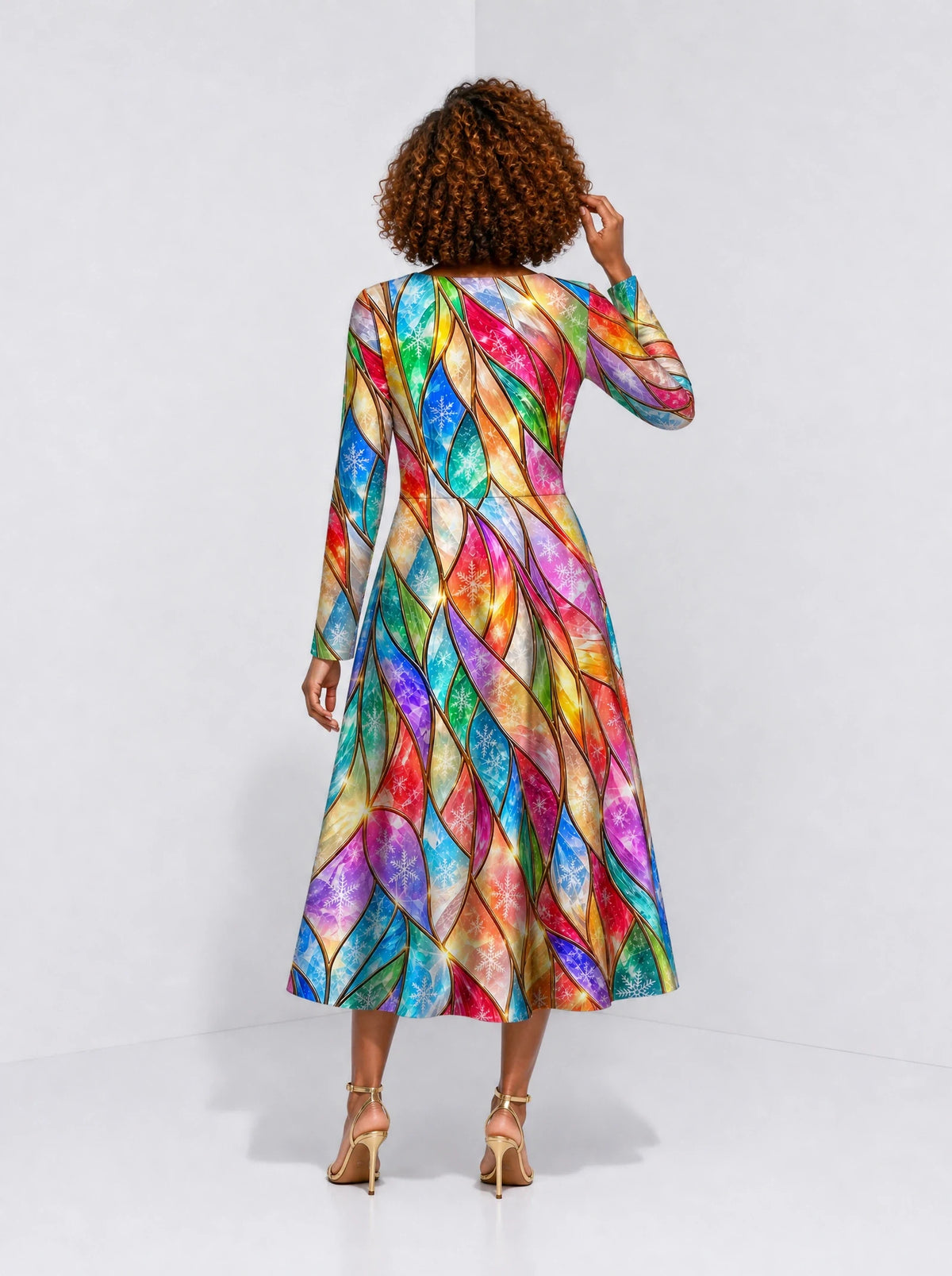 "Taswira" Long Sleeve Sweetheart Midi Dress — back view on model