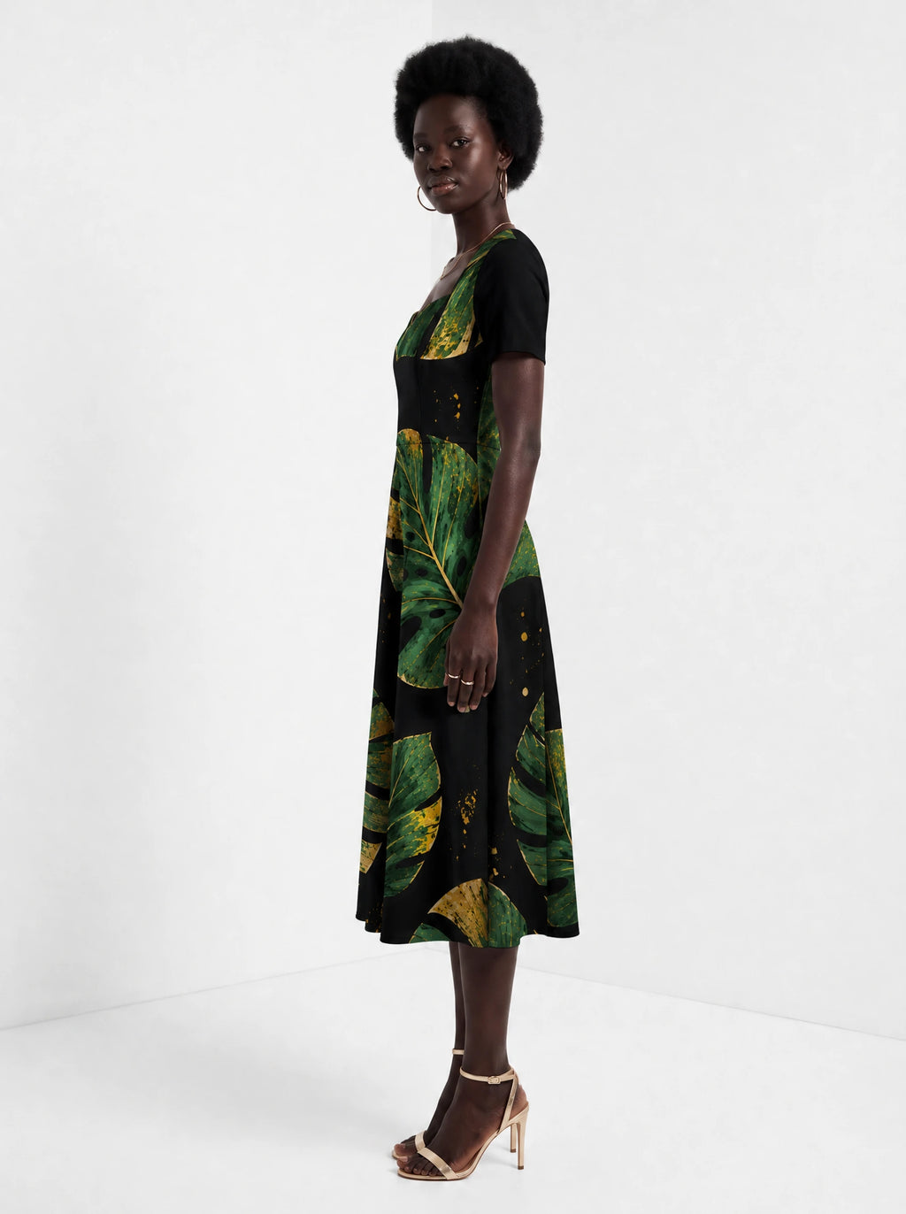 "Tatu" Sweetheart Midi Dress — side view on model