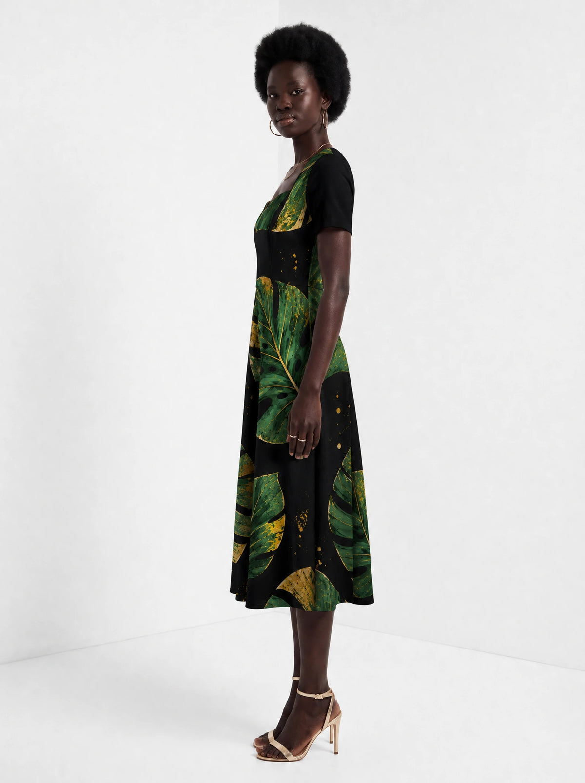 "Tatu" Sweetheart Midi Dress — side view on model
