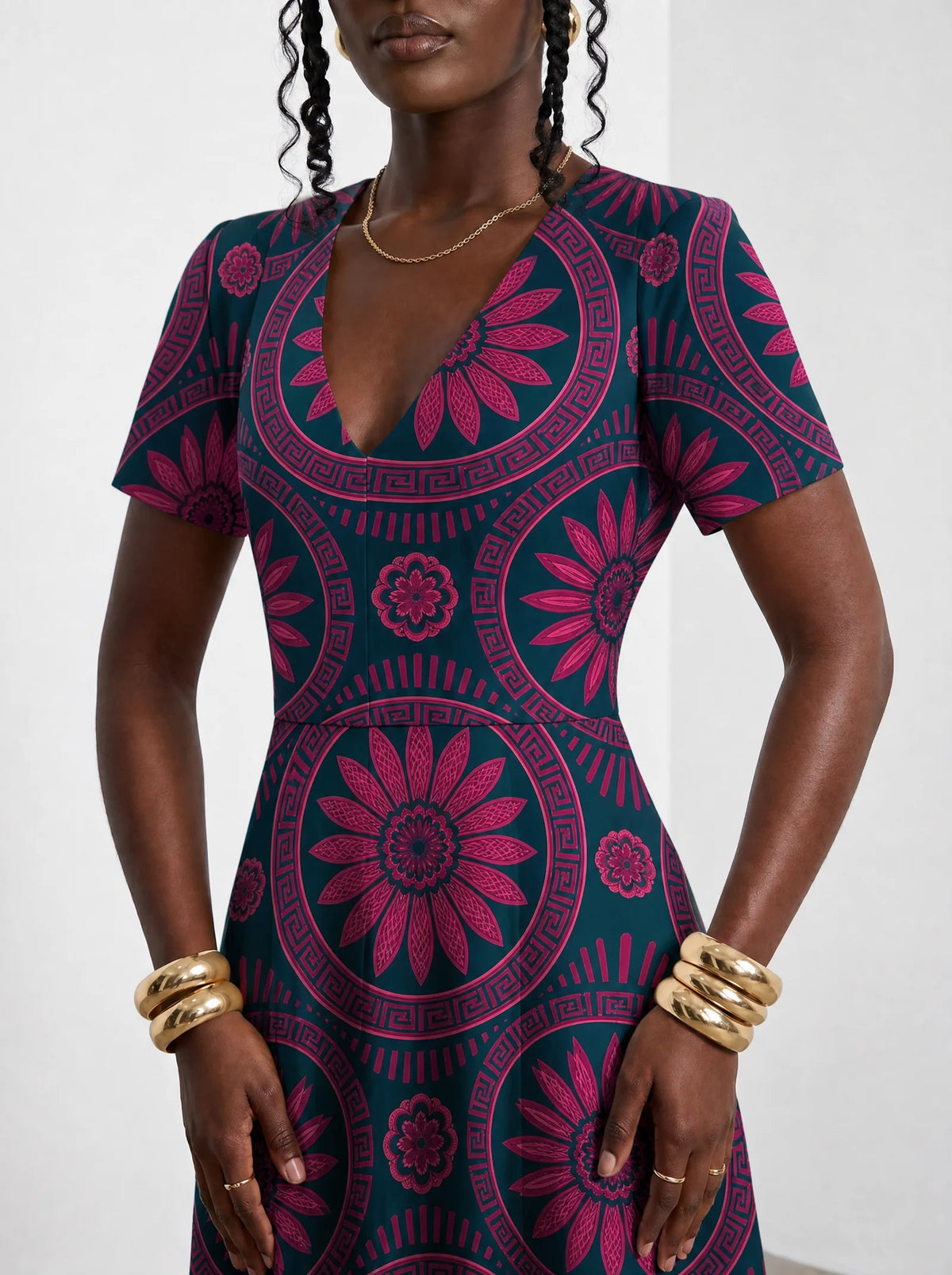 "Tausi" Short Sleeve Maxi Dress — neckline detail
