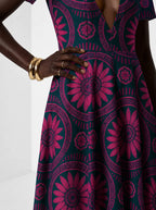 "Tausi" Short Sleeve Maxi Dress — waist and skirt detail