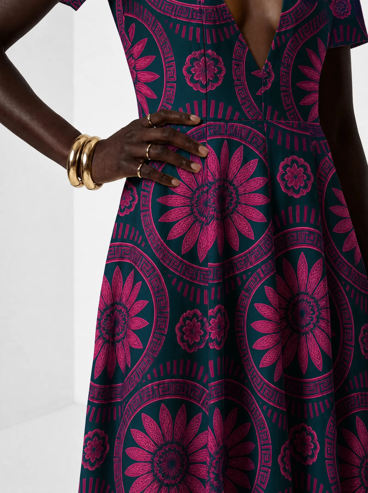"Tausi" Short Sleeve Maxi Dress — waist and skirt detail