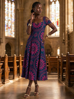 "Tausi" Sweetheart Midi Dress — on model inside a church