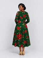"Tawi" Long Sleeve Sweetheart Midi Dress — back view on model