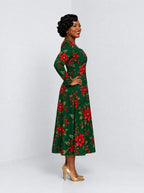 "Tawi" Long Sleeve Sweetheart Midi Dress — side view on model