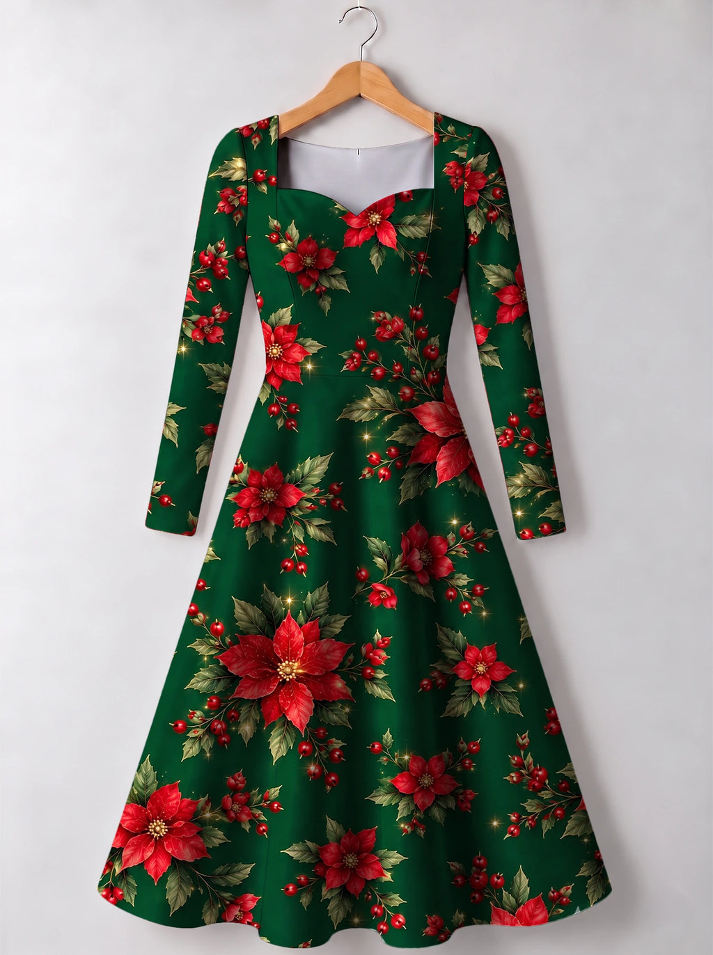 "Tawi" Long Sleeve Sweetheart Midi Dress — front view