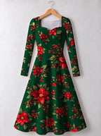 "Tawi" Long Sleeve Sweetheart Midi Dress — front view