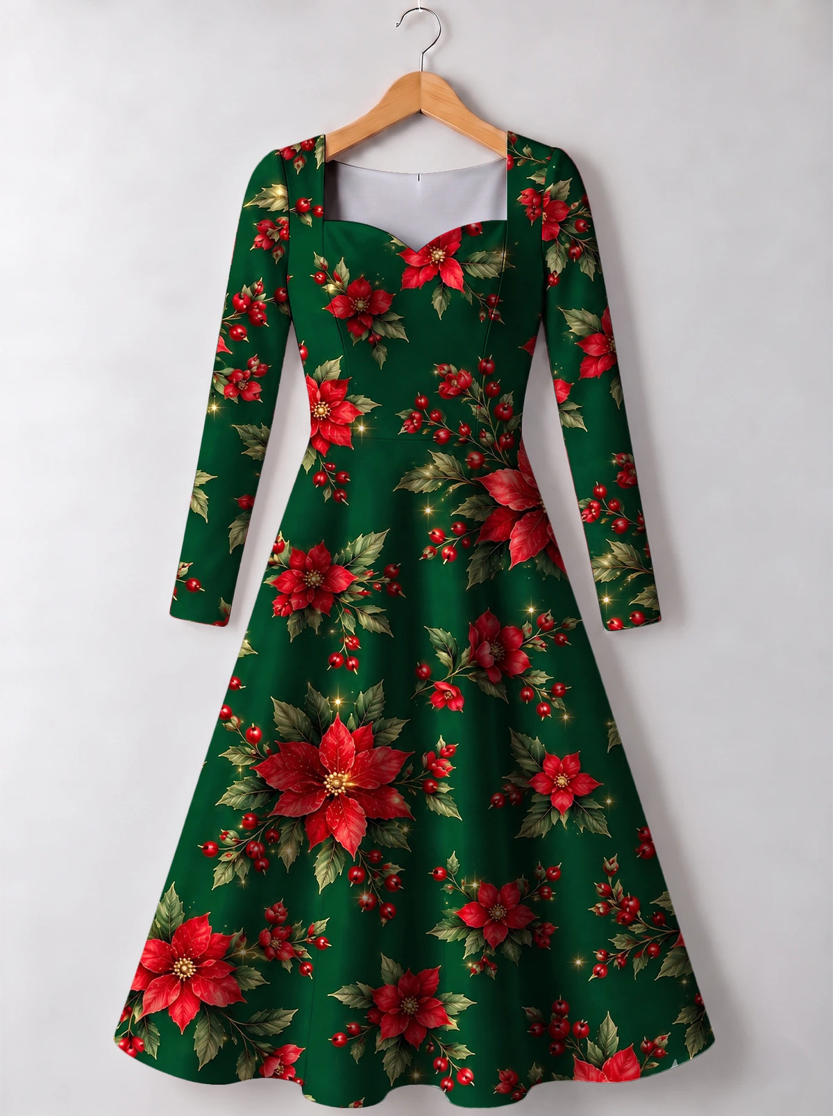 "Tawi" Long Sleeve Sweetheart Midi Dress — front view