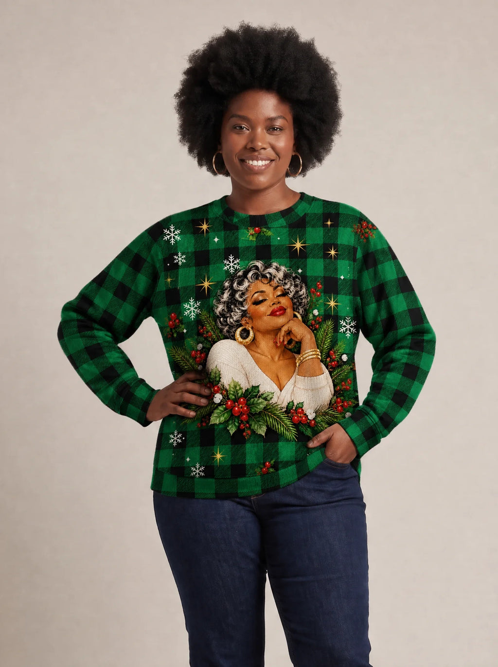 "Theluji" Christmas Sweatshirt — styled view on model