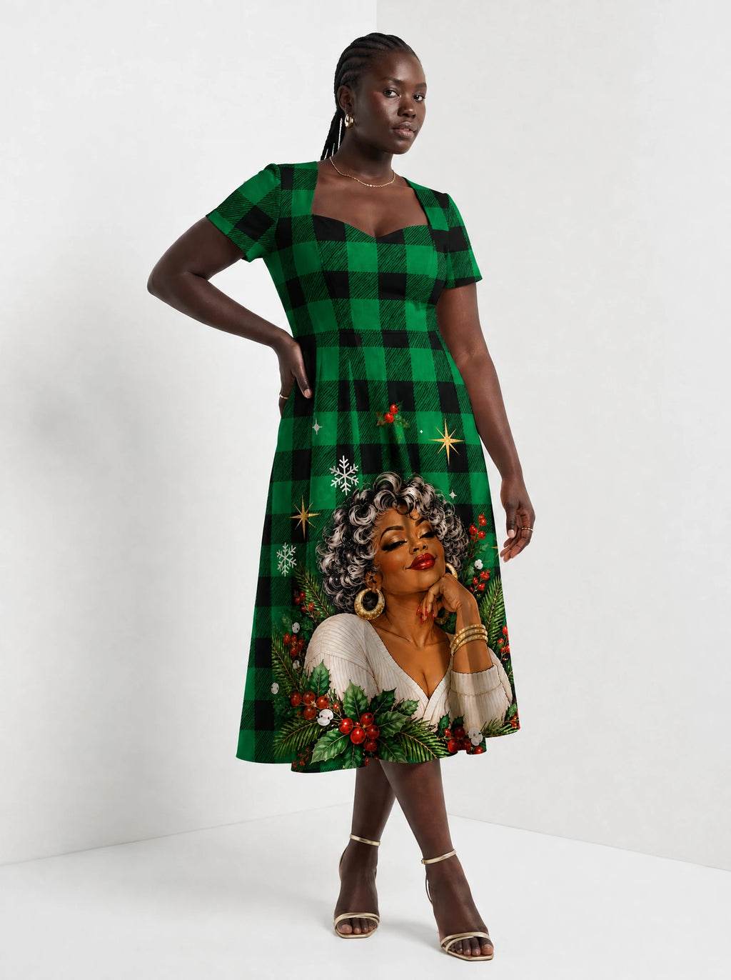 "Theluji" Christmas Sweetheart Midi Dress — styled on model