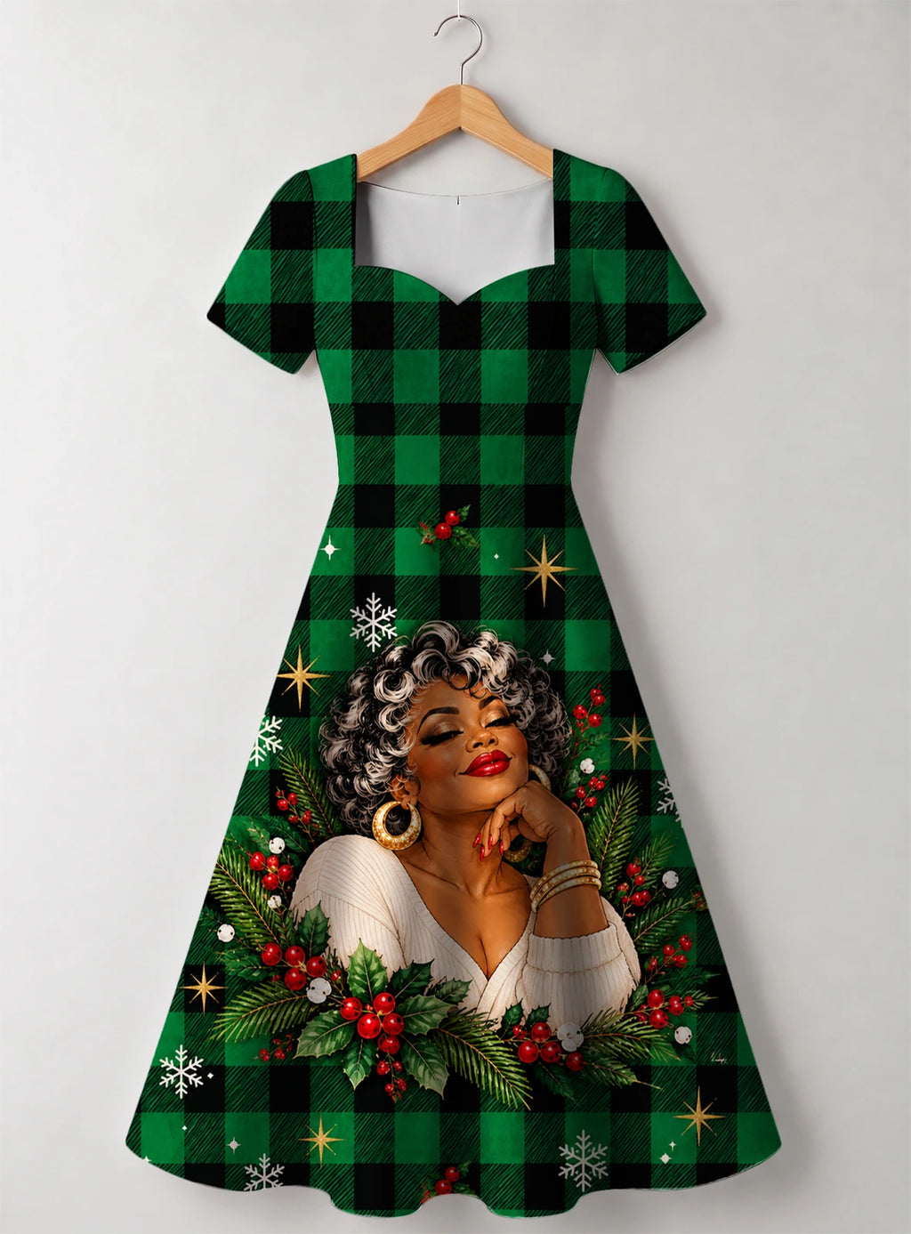"Theluji" Christmas Sweetheart Midi Dress — front flat