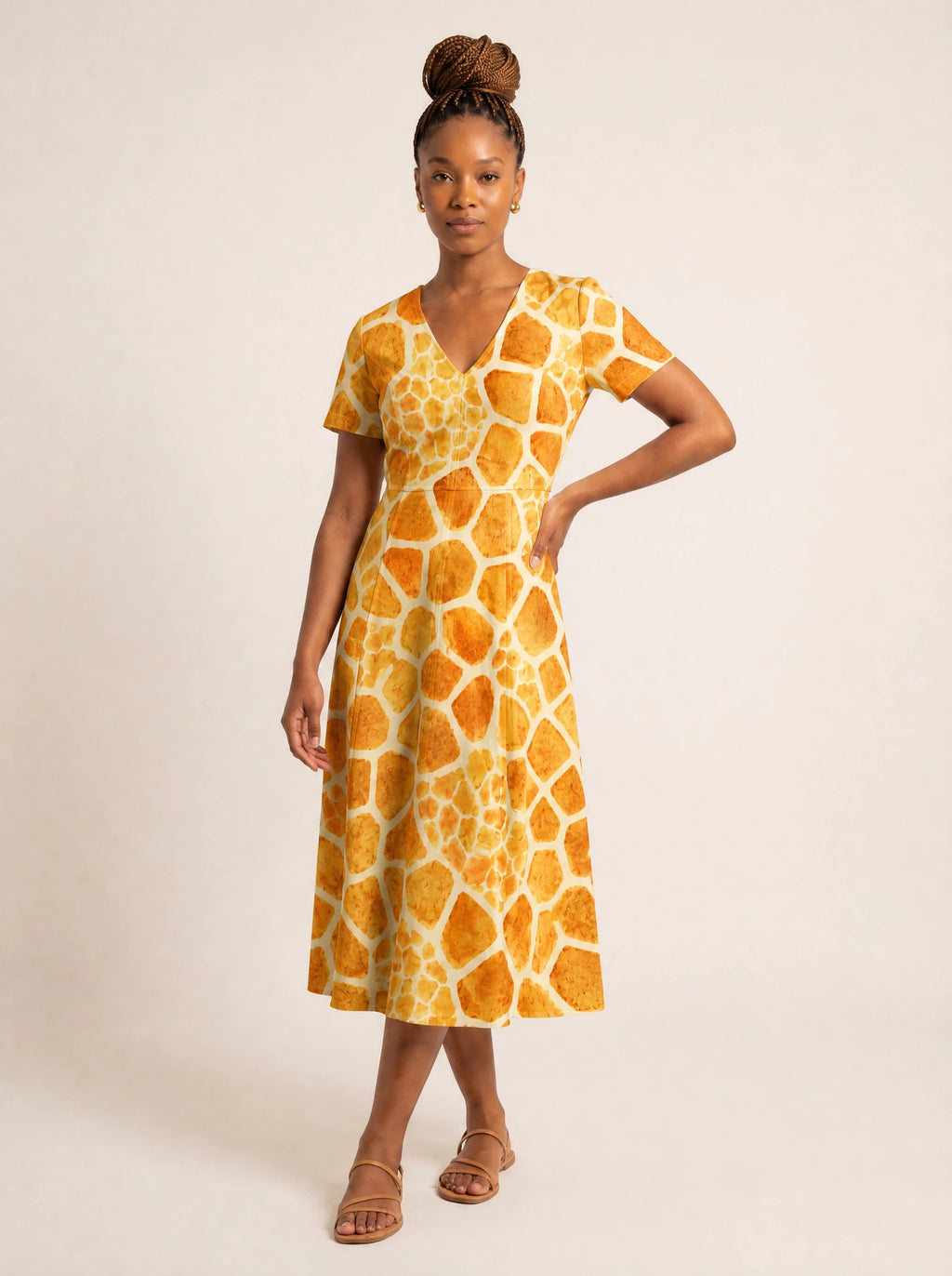 "Twiga" V Neck Midi Dress — front