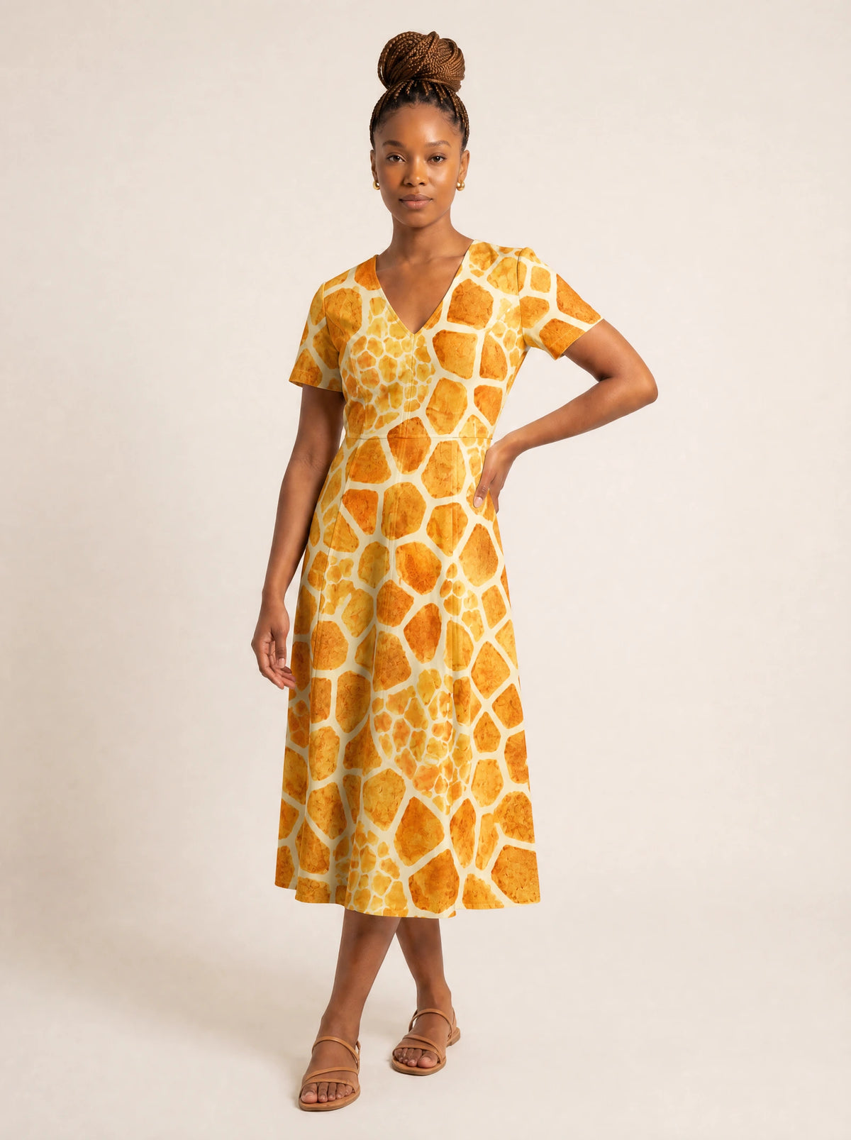 "Twiga" V Neck Midi Dress — front