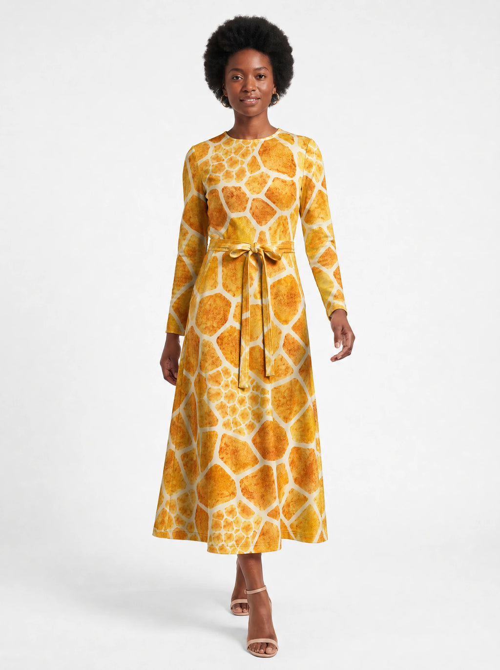 "Twiga" Long Sleeve Midaxi Dress — front view on model