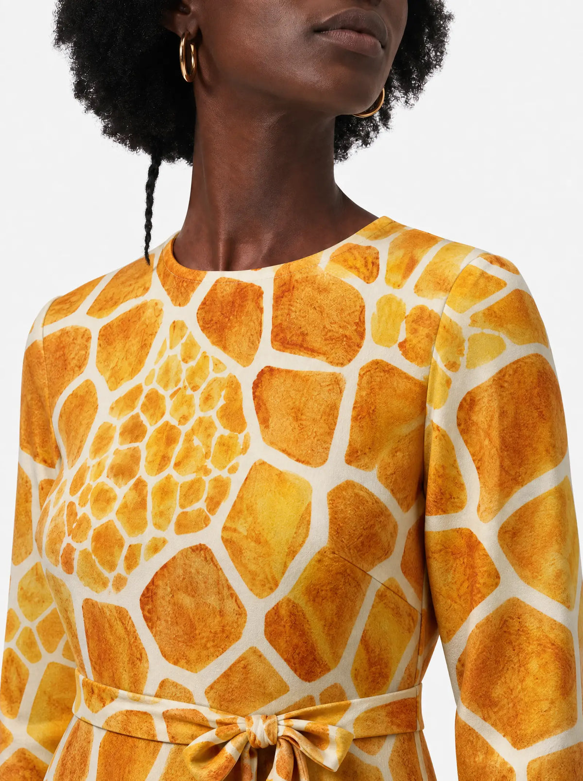 "Twiga" Long Sleeve Midaxi Dress — close-up of the round neckline and long sleeve