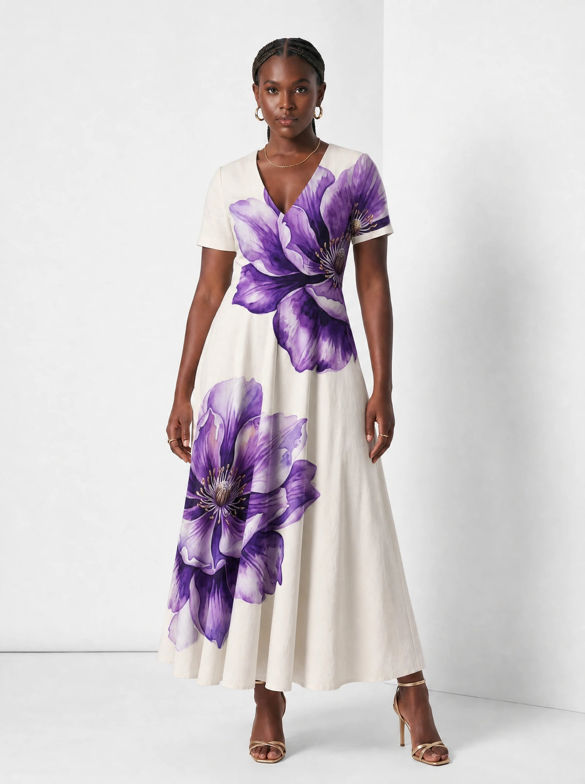 "Ua" Short Sleeve Maxi Dress — front view on model