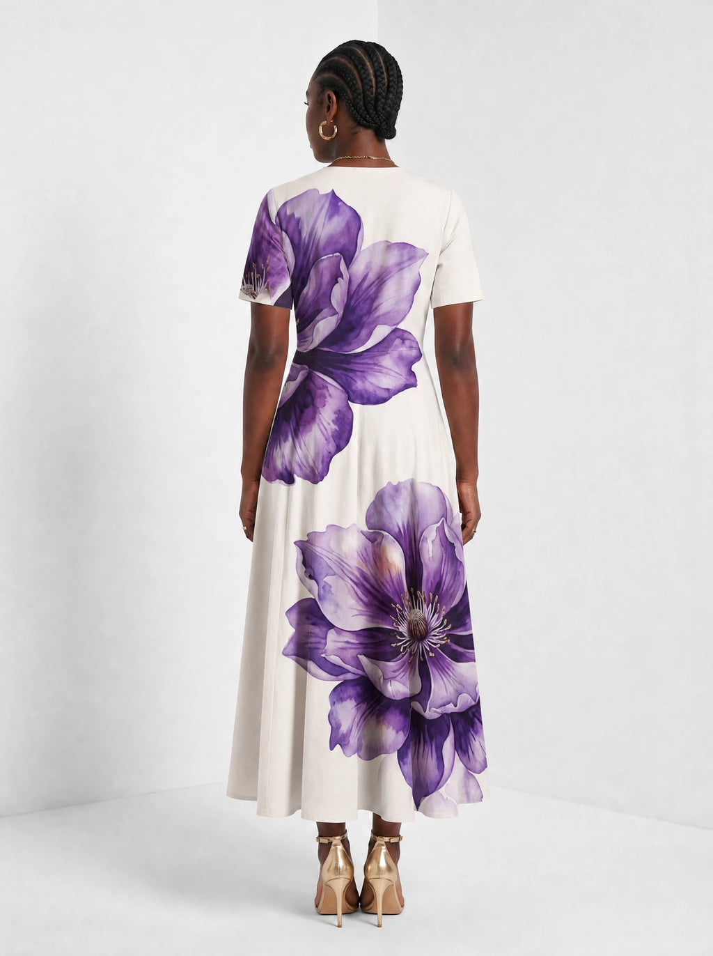 "Ua" Short Sleeve Maxi Dress — back view on model