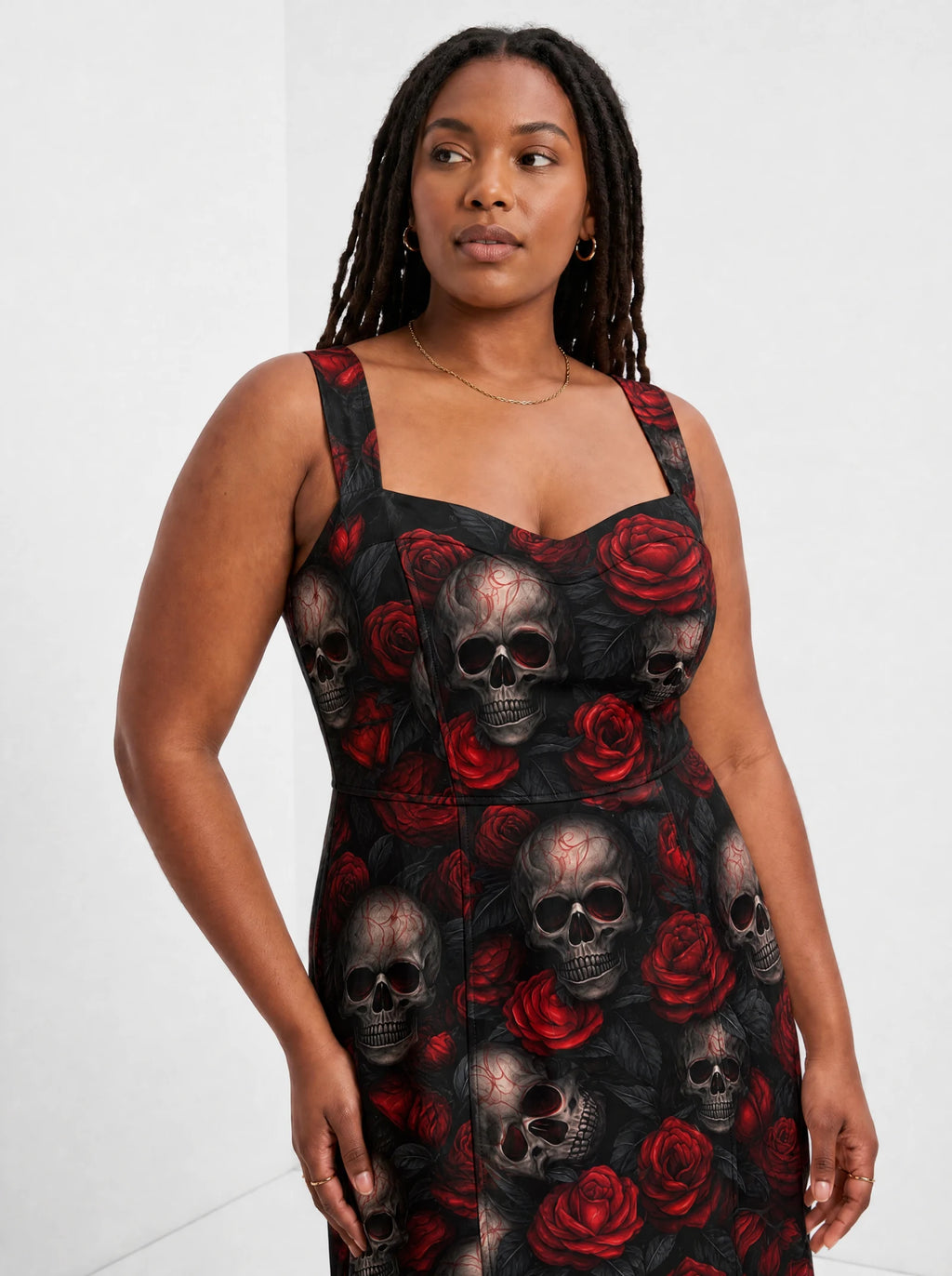 "Uchawi" Corset Dress — close-up of the sweetheart neckline and shoulder strap