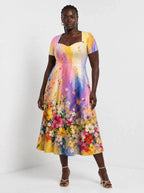 "Uchoraji" Sweetheart Midi Dress — front view on model
