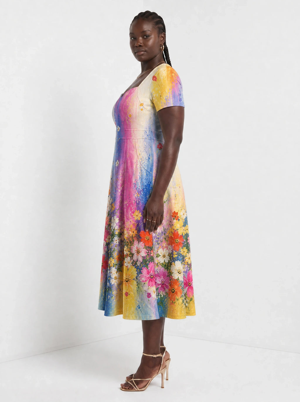 "Uchoraji" Sweetheart Midi Dress — side view on model