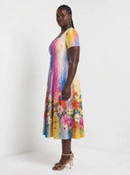 "Uchoraji" Sweetheart Midi Dress — side view on model