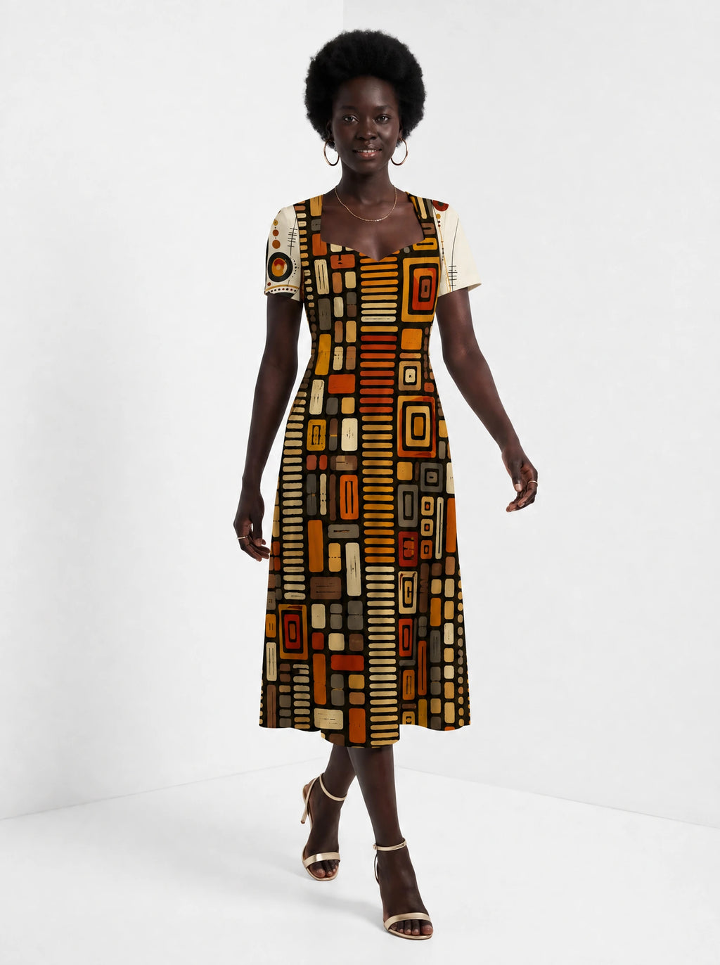 "Ufundi" Sweetheart Midi Dress — front view on model