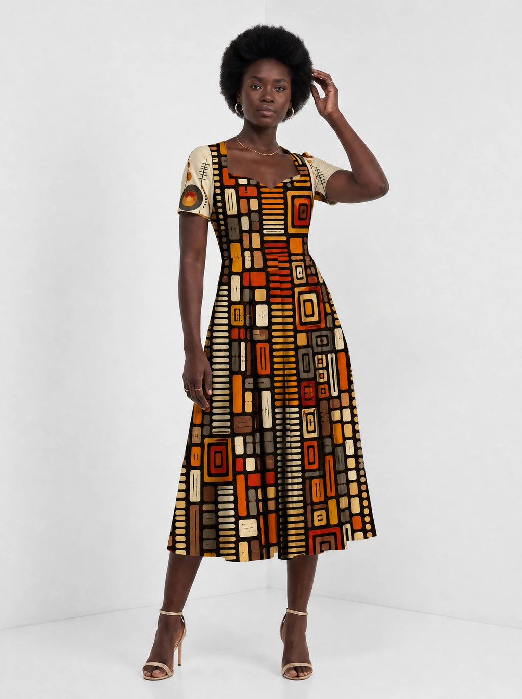 "Ufundi" Sweetheart Midi Dress — styled on model