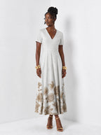 "Ukungu" Short Sleeve Maxi Dress — front view on model