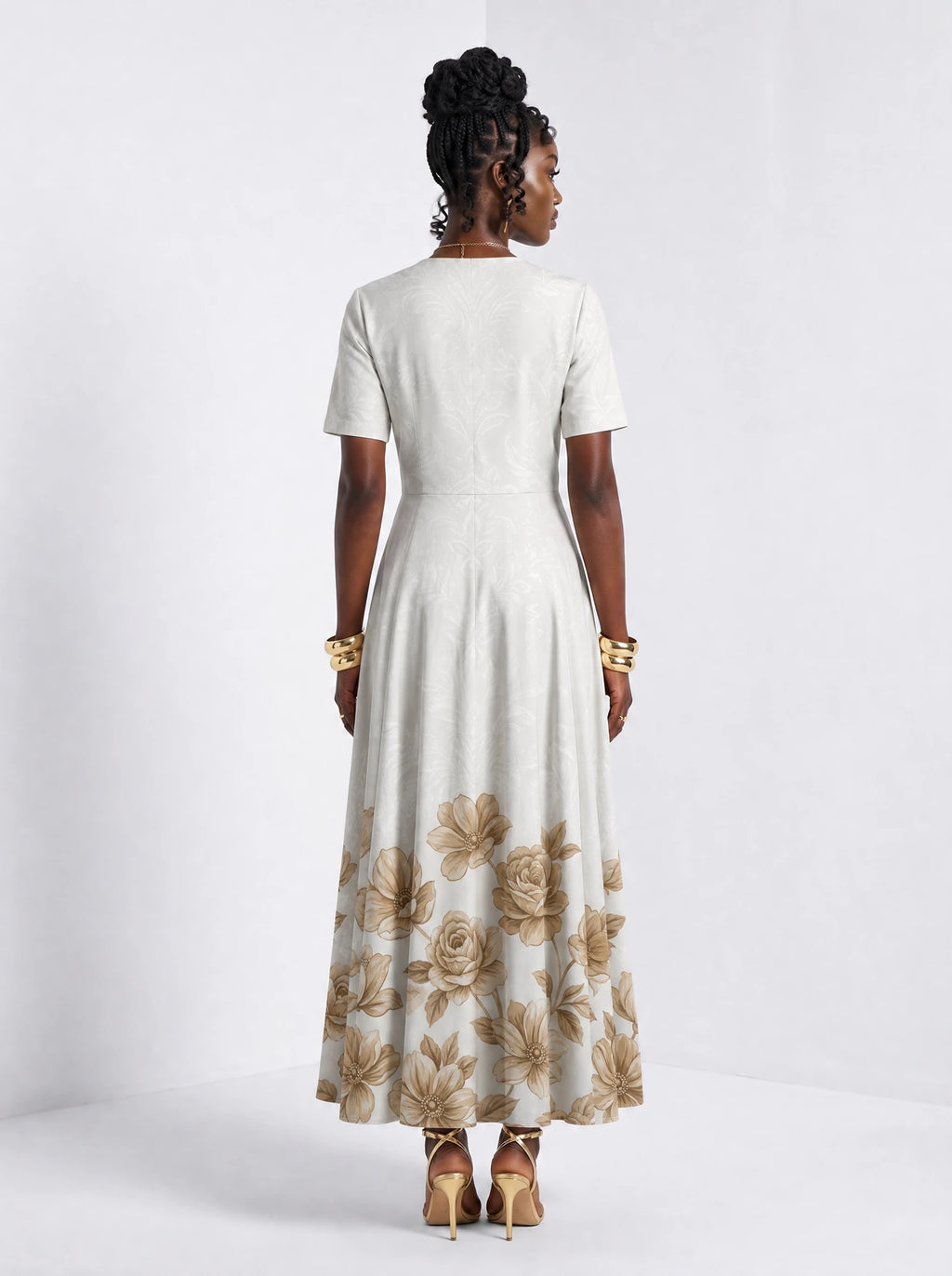 "Ukungu" Short Sleeve Maxi Dress — back view on model
