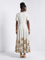 "Ukungu" Short Sleeve Maxi Dress — back view on model