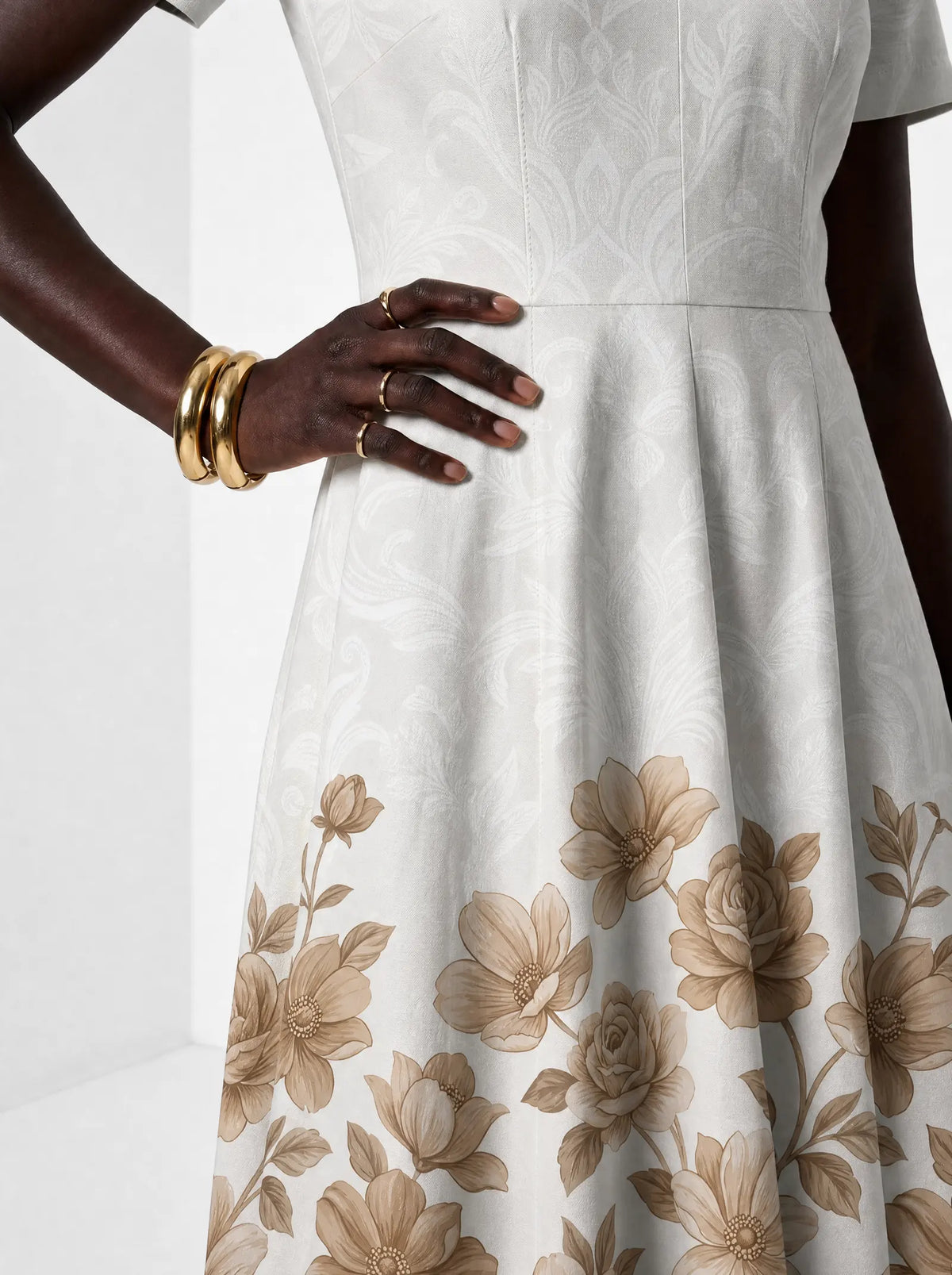 "Ukungu" Short Sleeve Maxi Dress — standing, angled view on model