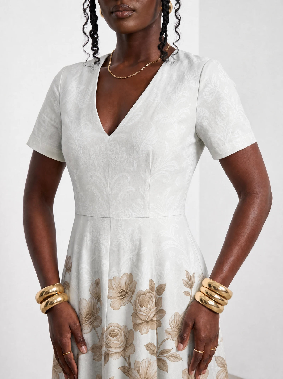 "Ukungu" Short Sleeve Maxi Dress — three-quarter view on model