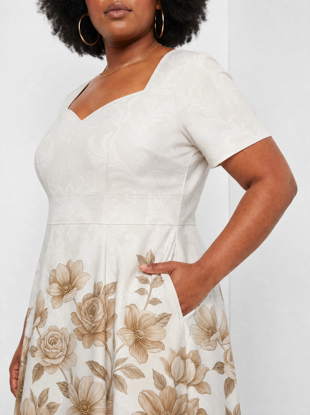 "Ukungu" Sweetheart Midi Dress — standing, angled view on model