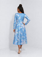 "Umande" Long Sleeve Sweetheart Midi Dress — back view on model