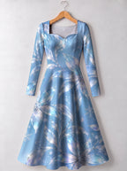 "Umande" Long Sleeve Sweetheart Midi Dress — front view