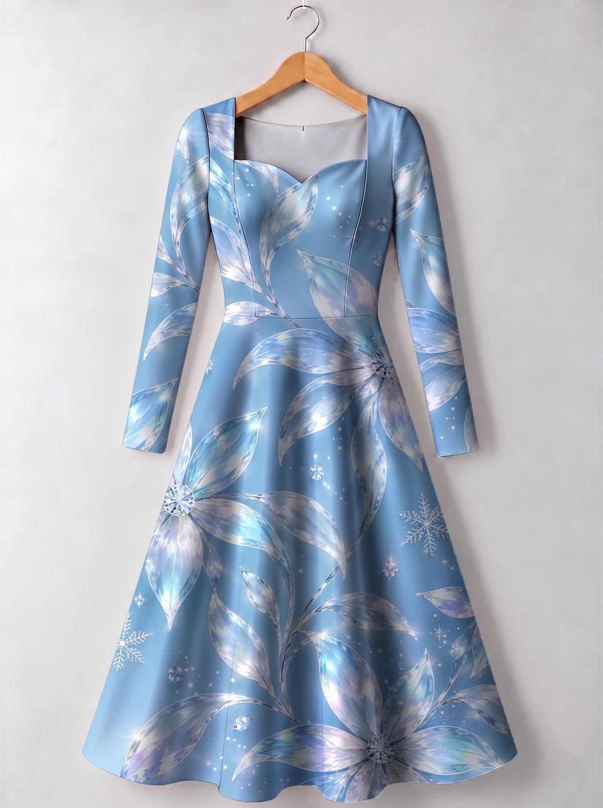 "Umande" Long Sleeve Sweetheart Midi Dress — front view