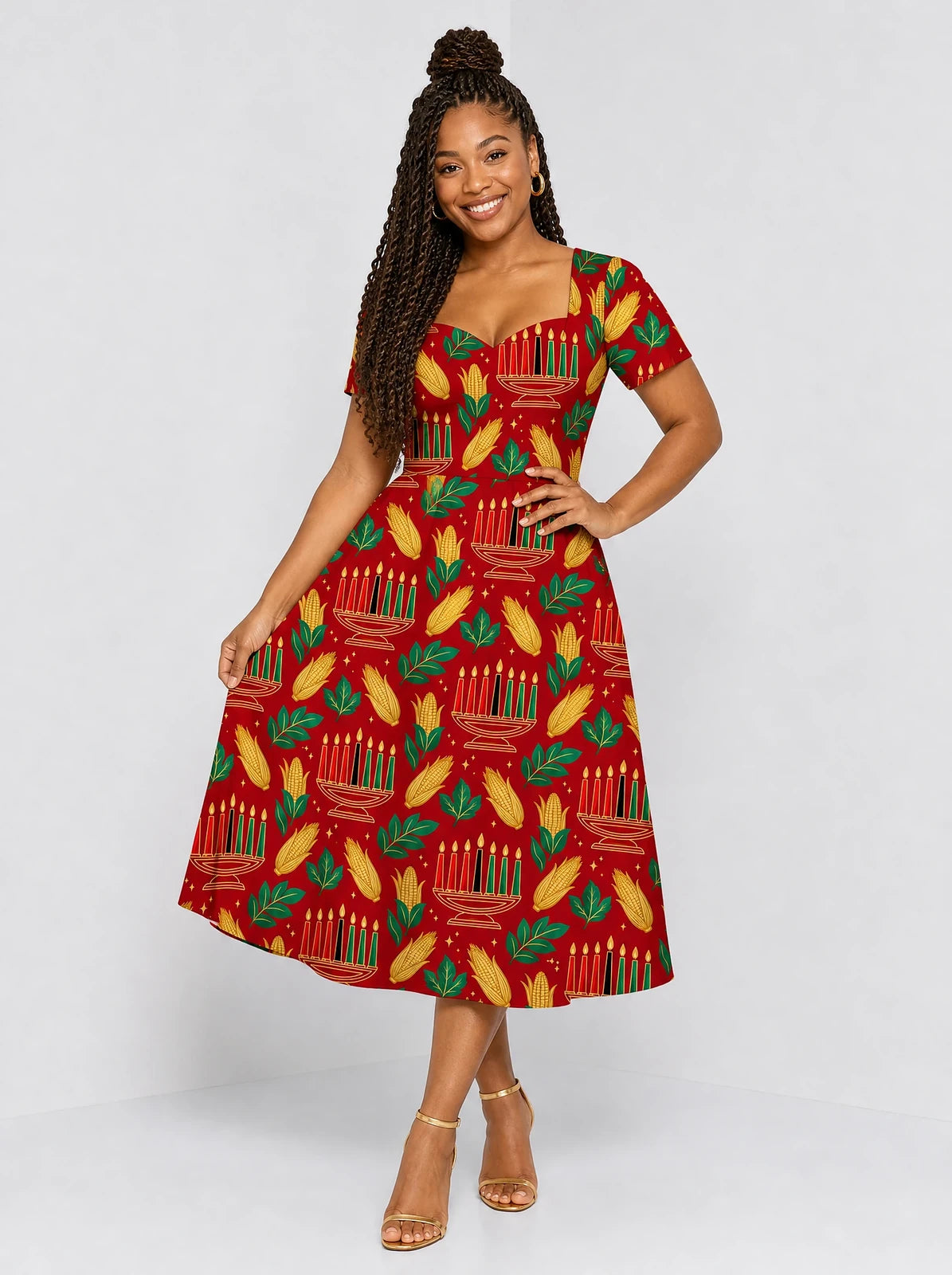 "Umoja" Sweetheart Midi Dress — front view on model