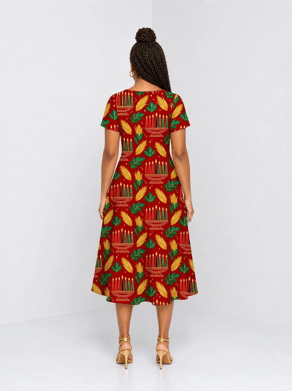 "Umoja" Sweetheart Midi Dress — back view on model