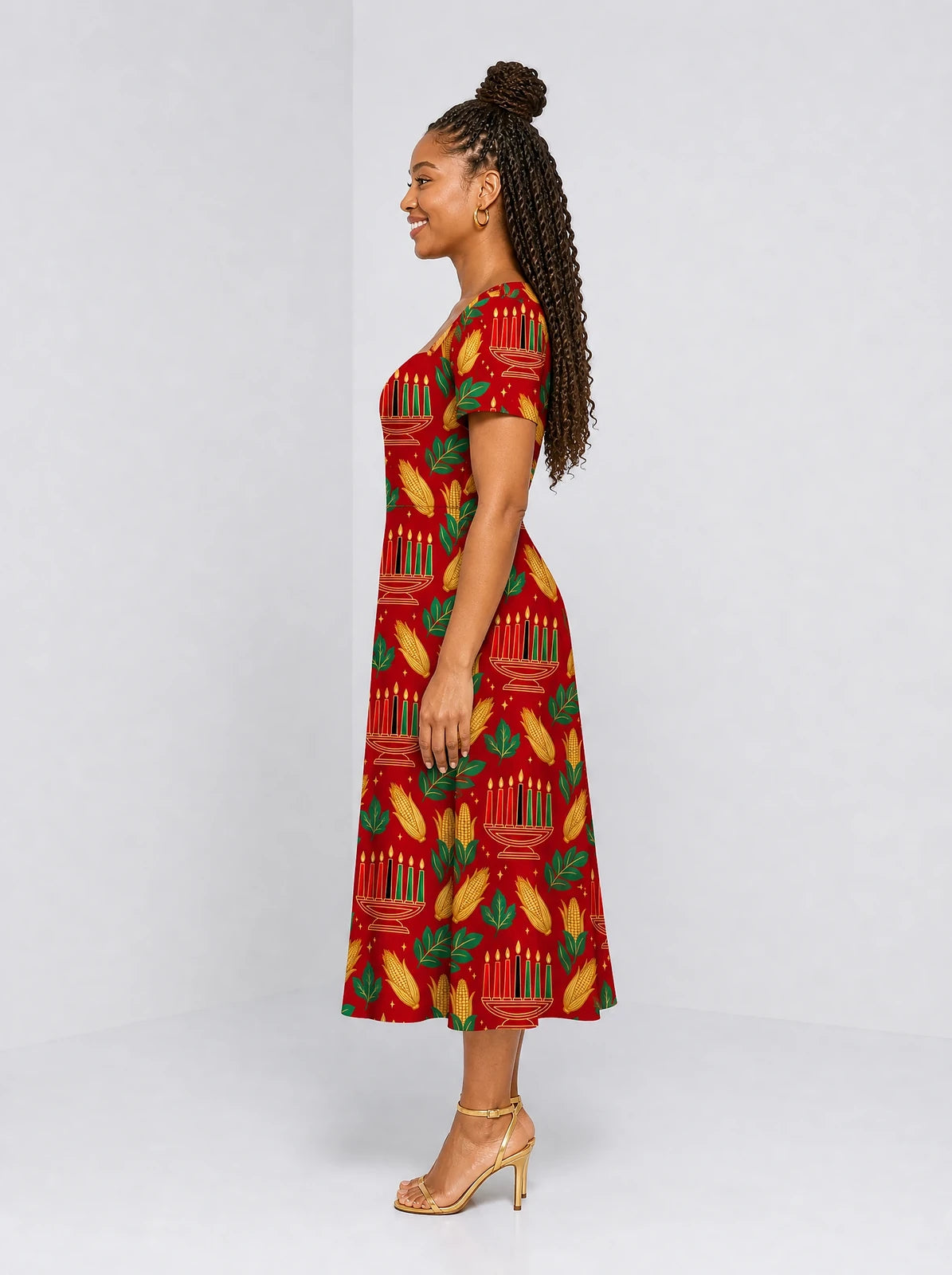 "Umoja" Sweetheart Midi Dress — side view on model