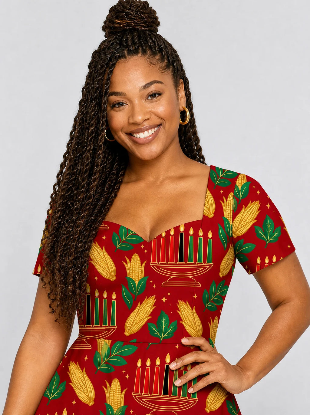 "Umoja" Sweetheart Midi Dress — styled on model