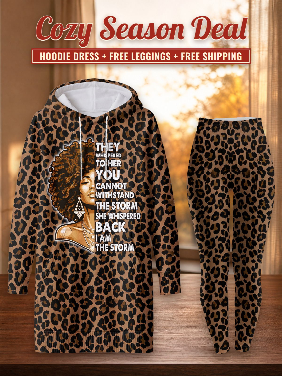 "Unstoppable" Brown Leopard Hoodie Dress & Leggings Deal – Cozy Season Deal: hoodie dress + free leggings + free shipping