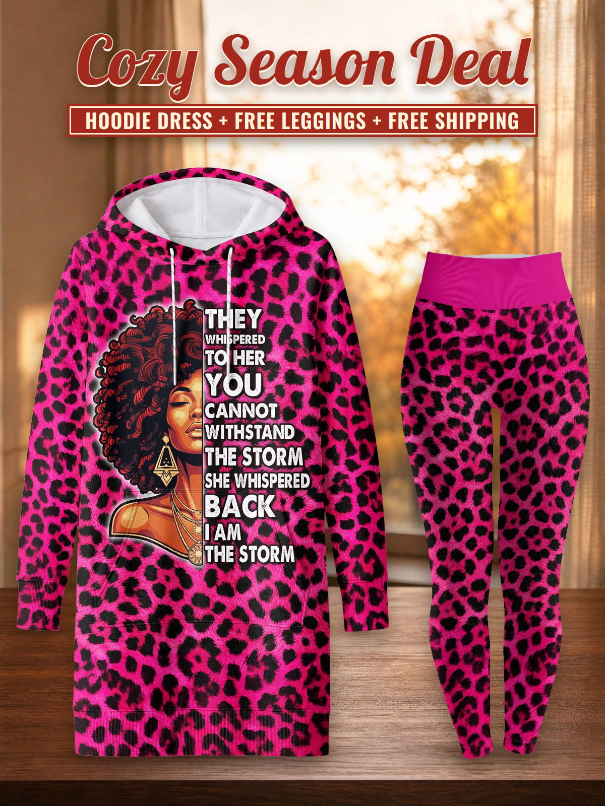 "Unstoppable" Pink Leopard Hoodie Dress & Leggings Deal – Cozy Season Deal: hoodie dress + free leggings + free shipping