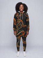 "Upepo" Hoodie Dress — front view on model, styled with the matching leggings