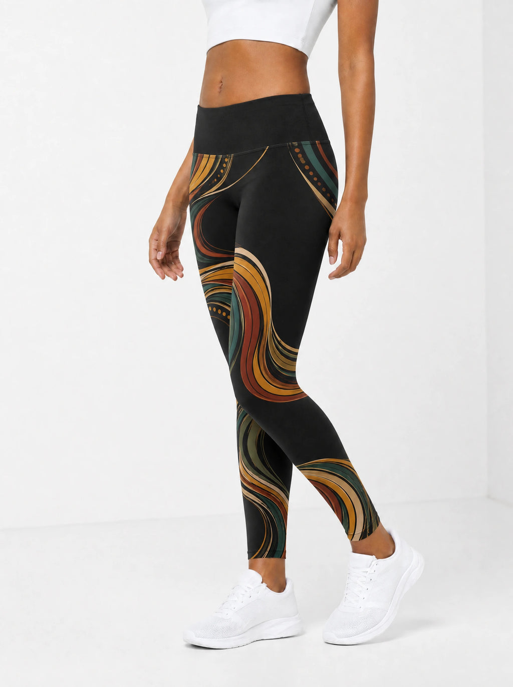 "Upepo" Leggings — side view on model, walking