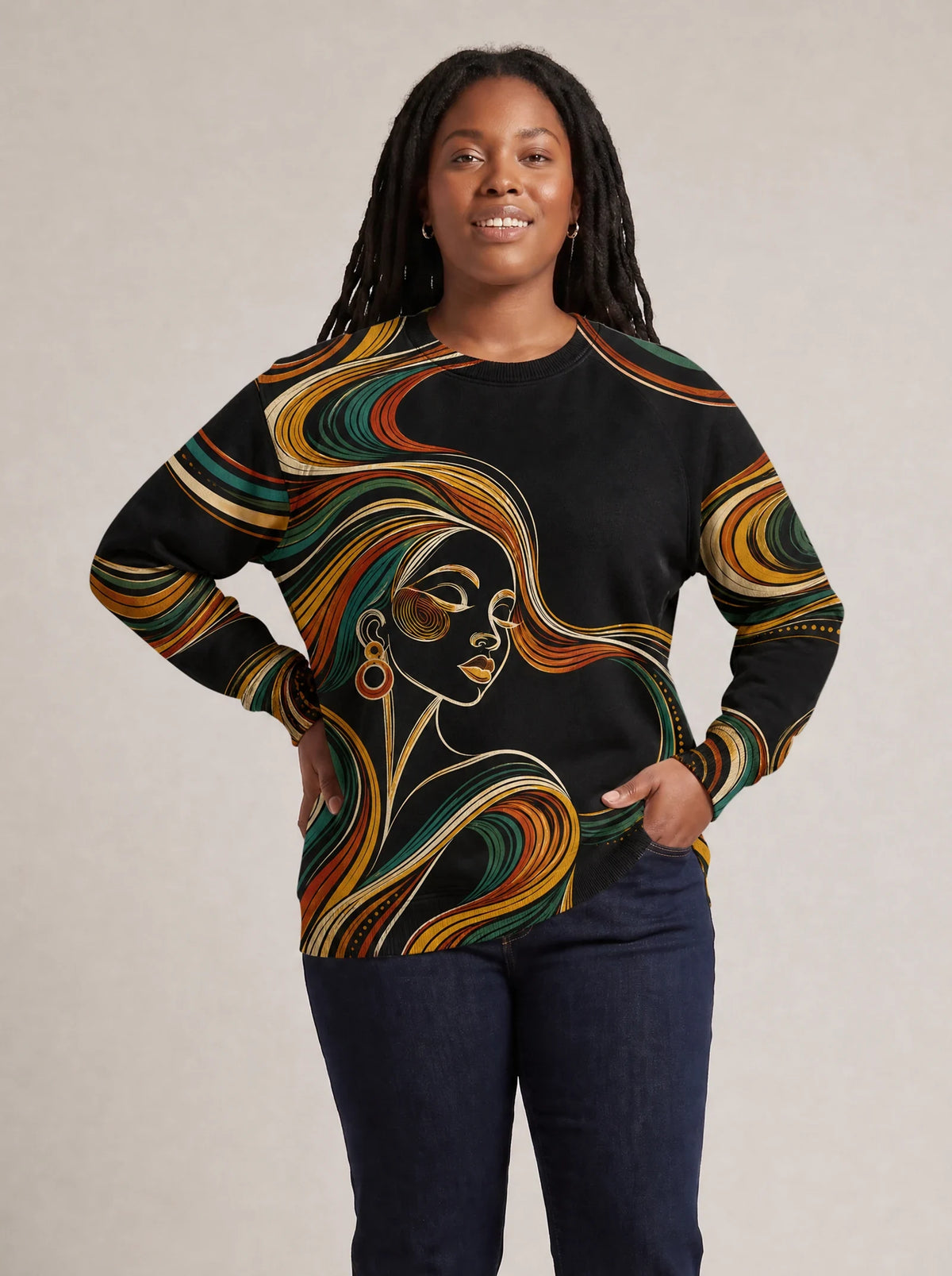 "Upepo" Sweatshirt — styled view on model