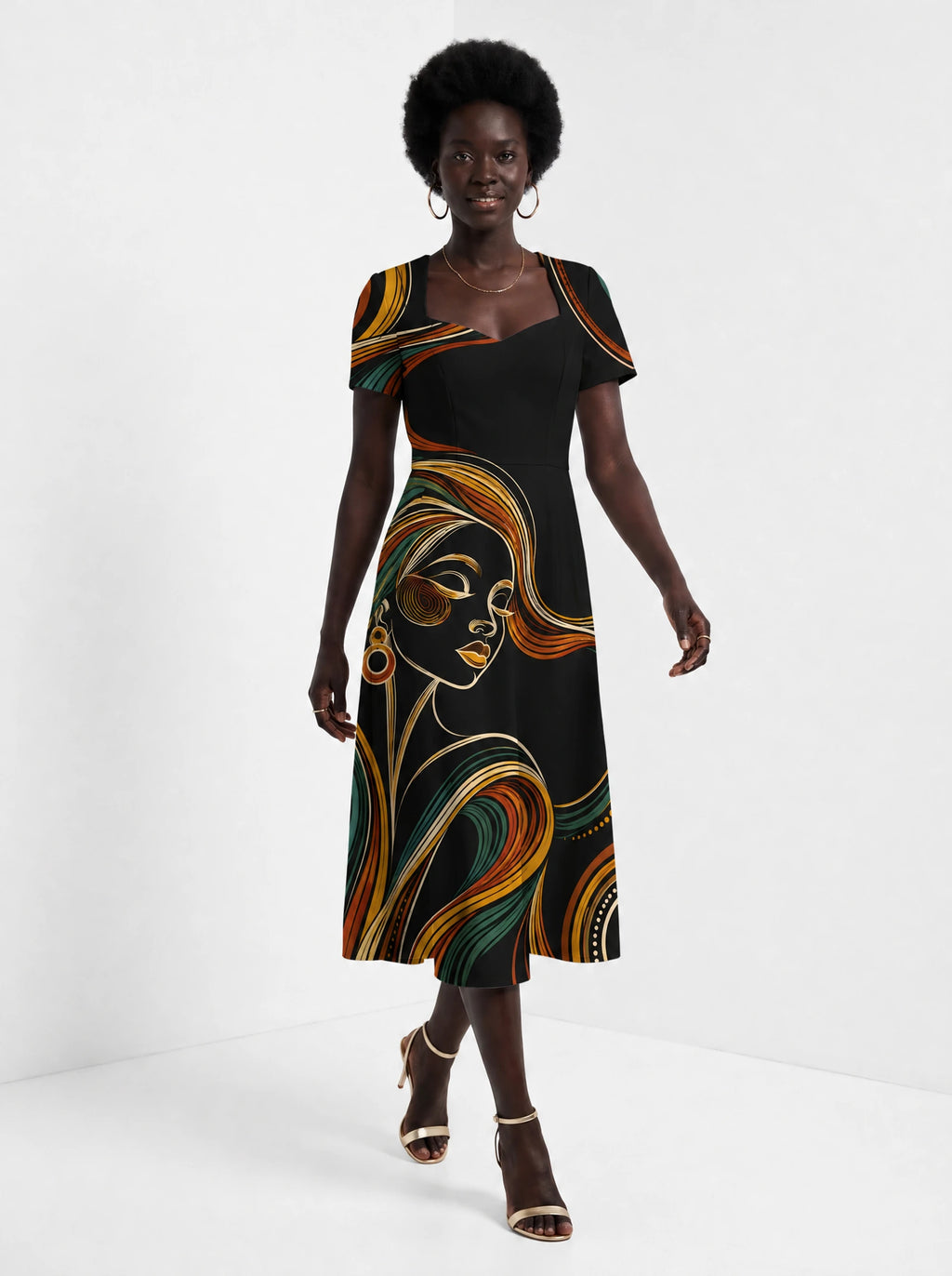 "Upepo" Sweetheart Midi Dress — front view on model