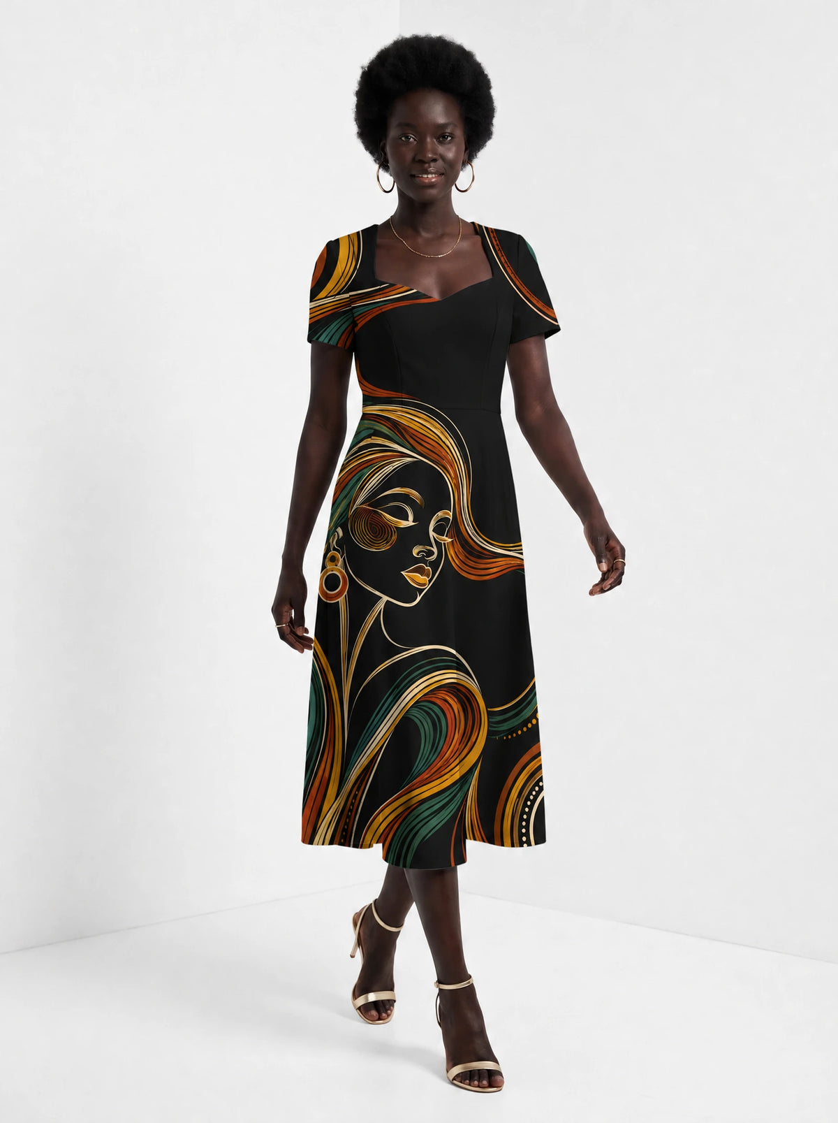 "Upepo" Sweetheart Midi Dress — front view on model