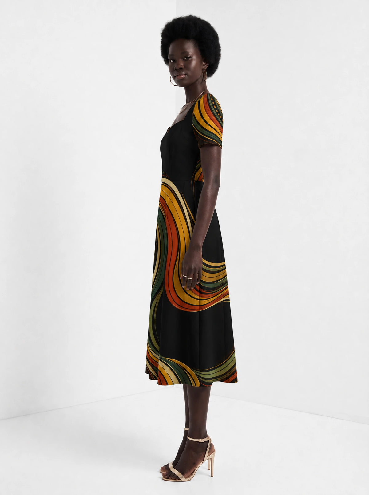 "Upepo" Sweetheart Midi Dress — side view on model