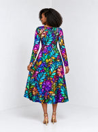 "Upinde" Long Sleeve Sweetheart Midi Dress — back view on model